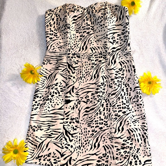 H&M Animal Print Strapless Sweetheart Dress Size 14 - Picture 1 of 4